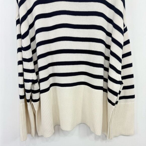 Gap Navy Blue Cream Horizontal Nautical Stripe Turtleneck Fisherman Sweater - Picture 15 of 16